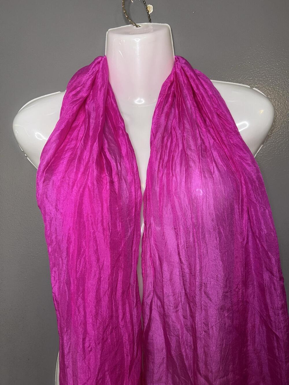 Pink Silk Scarf Womens One Size Sheer Crinkle Chiffon Rectangle Wrap Shawl India
